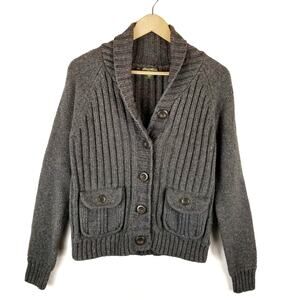 Eddie Bauer Gray Ribbed Cotton Blend Grandpa Cardigan Size L Large